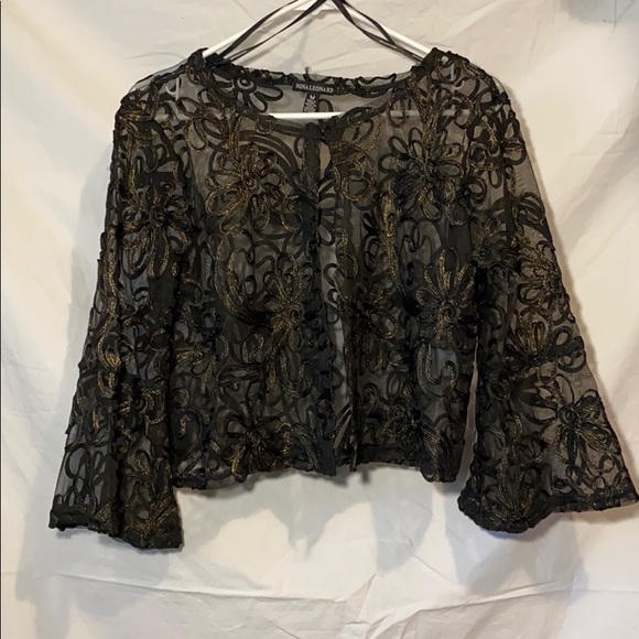 Nina Leonard Black Cardigan with Flower Details - Picture 3 of 7